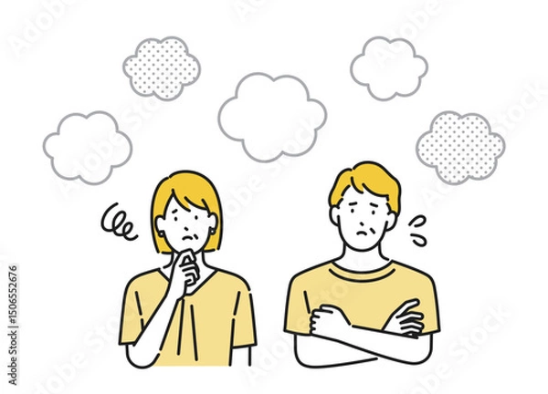 Obraz イラスト素材：何かに困っているシニア夫婦、上半身イラスト