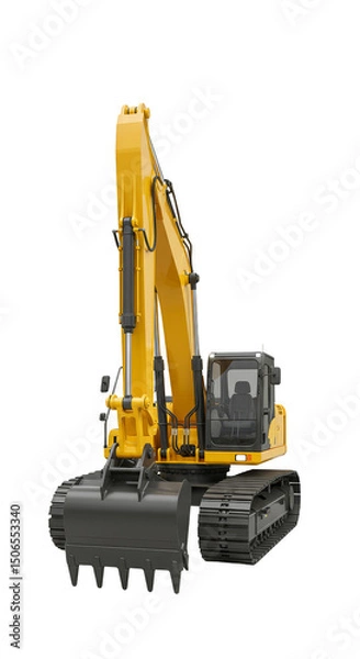 Fototapeta Isolated Yellow Excavator Construction Machine with Transparent Background