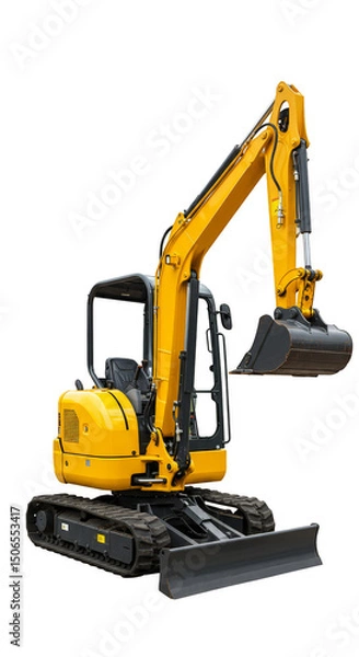 Fototapeta Isolated Yellow Excavator Machine Illustration with Dark Shadows and Black Background