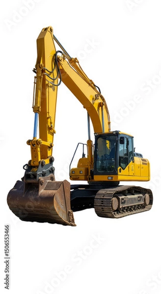 Fototapeta Isolated Yellow Excavator On Transparent Background Construction Machinery