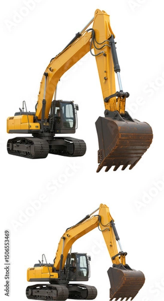 Fototapeta Isolated Yellow Excavator on Transparent Background Construction Machinery