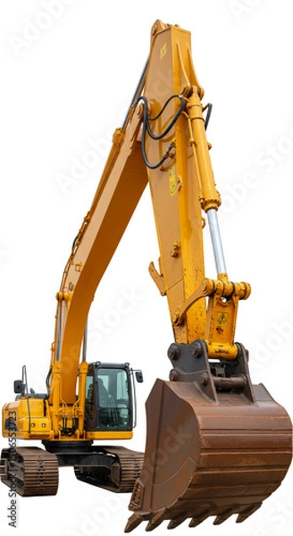 Fototapeta Isolated Yellow Excavator On Transparent Background Realistic 3D Illustration