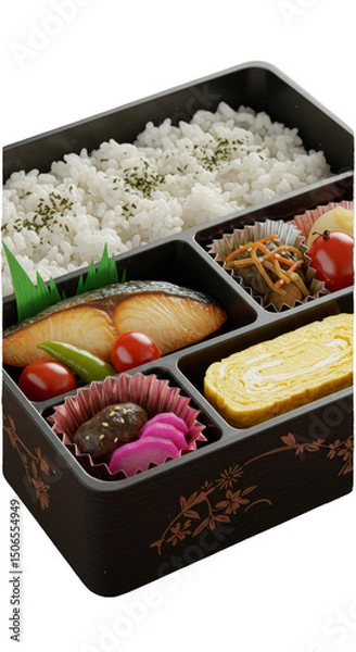 Fototapeta Japanese Bento Box Illustration Showing Variety of Foods Isolated on Transparent Background
