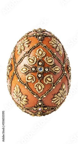 Fototapeta Jeweled Golden Egg Ornament With Elegant Pattern On A Transparent Background Photo