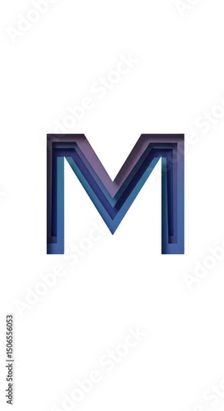 Fototapeta Layered Letter M Illustration in Blue Purple Gradient Typography