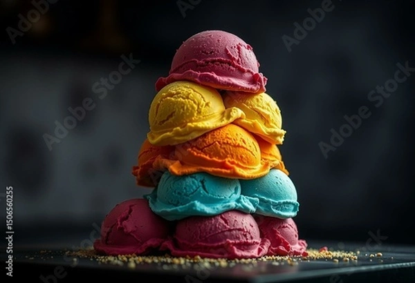 Obraz Moody ice cream tower with bold colors and textured scoops
