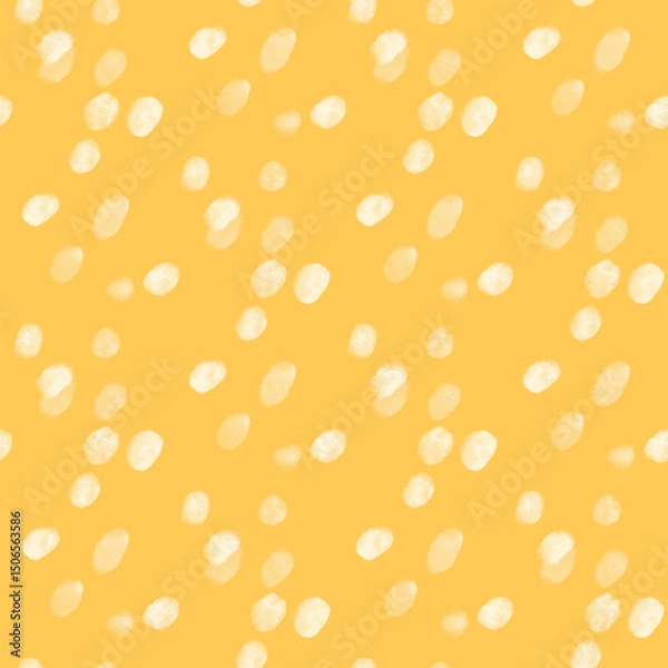 Fototapeta Yellow Background with White Watercolor Dots, Seamless Yellow Watercolor Polka Dot Pattern, A cheerful seamless pattern featuring soft white watercolor dots on a vibrant yellow background. 