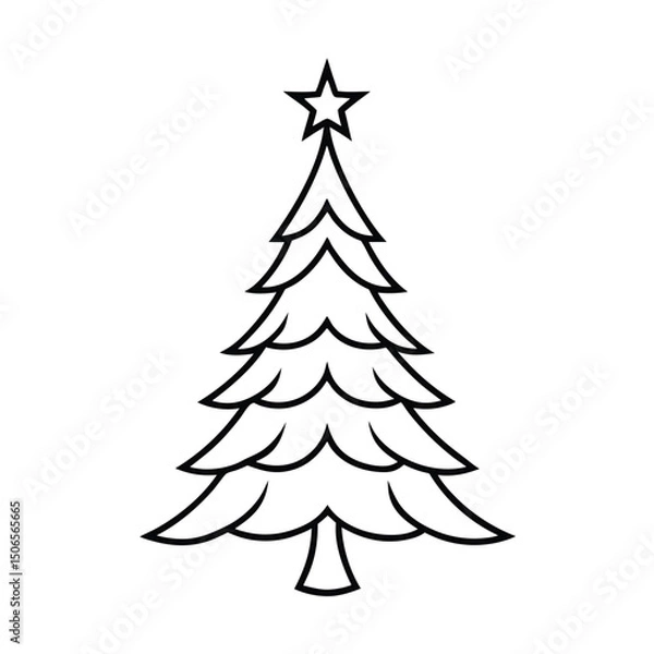 Fototapeta Christmas tree line art vector , Christmas tree silhouette vector 