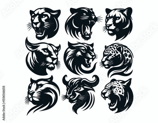Obraz Powerful Diverse Jaguar Head Illustrations Varied Expressions Styled Vector Logo Design
