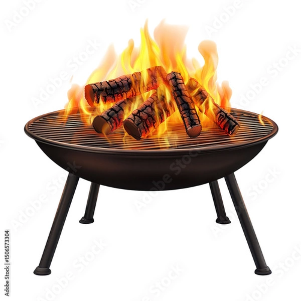 Fototapeta Crackling fire ablaze in a grill evokes a summer barbecue and cozy evening on transparent background