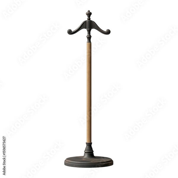 Fototapeta An ornate standing coat rack waiting to display vintage garments isolated on transparent background
