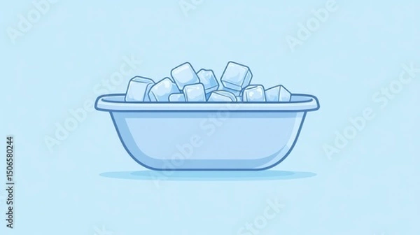 Fototapeta Modern monochrome icon featuring a bathtub with ice cubes, designed in blue and white for clean and functional app interfaces, wellness infographics, and ice bathing therapy visuals
