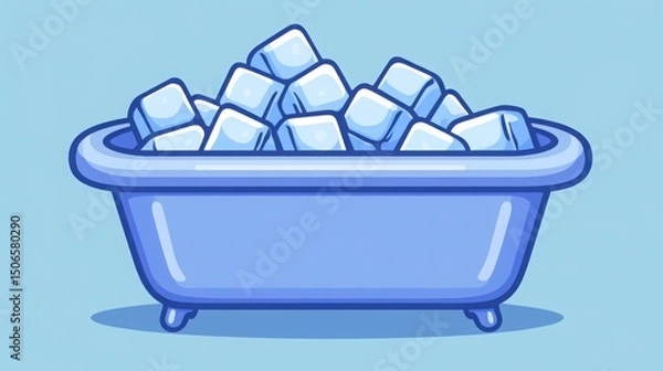 Fototapeta Simple flat icon of an ice-filled bathtub in blue and white monochrome, modern minimal design perfect for apps, infographics, and digital content about ice bathing and cold plunge therapy
