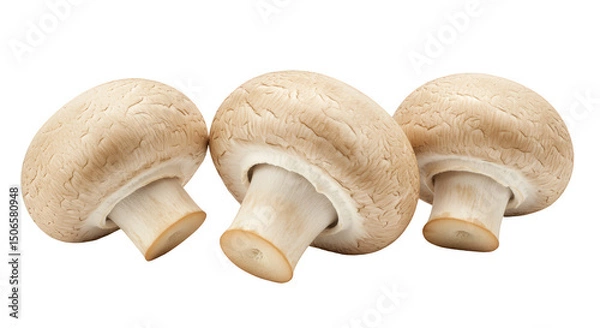 Fototapeta Photo of Three Brown Mushrooms Isolated on Transparent Background