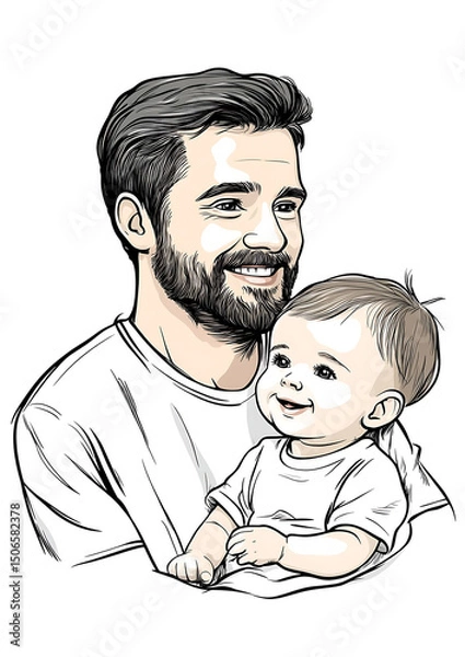 Obraz simple line drawing of dad smiling with baby