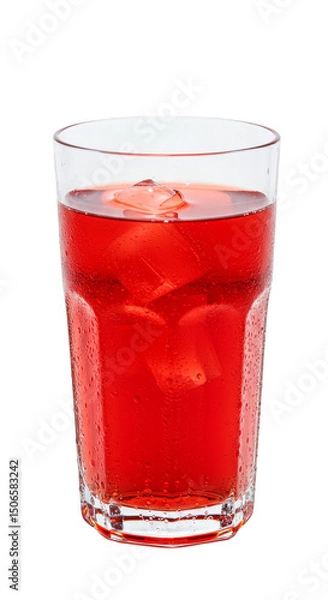 Fototapeta Photorealistic Image Of A Red Drink In A Glass With Ice Cubes And Transparent Background