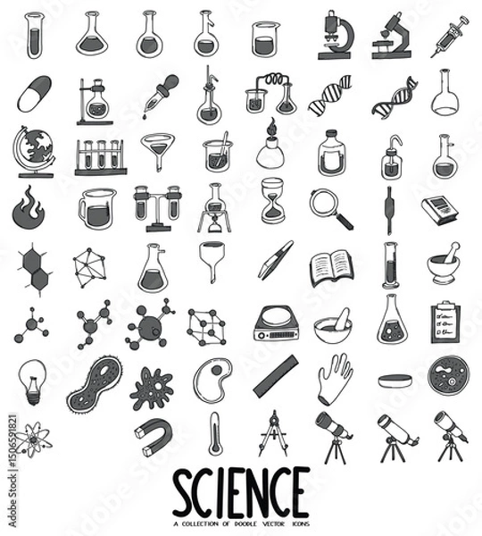Fototapeta Science Related Doodle vector icon set. Drawing sketch illustration hand drawn line eps10