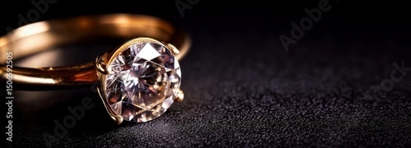 Fototapeta gold ring with diamon, Use a soft spotlight to highlight its shine and shape,