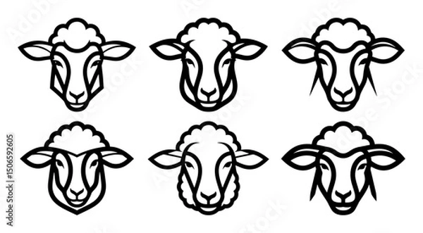 Fototapeta sheep face icon collection line style