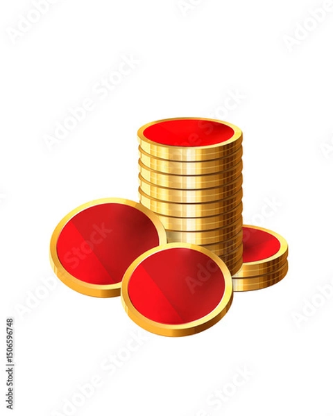 Obraz Stack of Gold Coins with Red Centers Wealth Success Fortune Luxury Gambling Casino Game Design Element