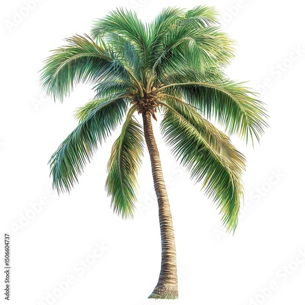 Fototapeta A serene palm tree swaying gently in a tropical breeze evoking a sense of on transparent background
