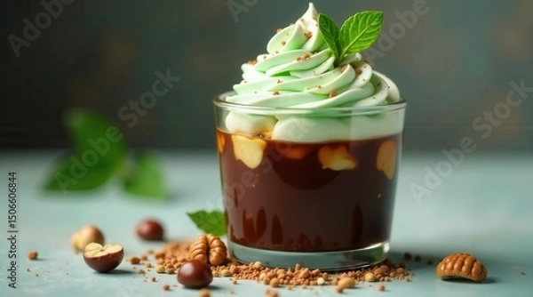 Fototapeta A delectable dessert creamy mint topping, rich chocolate base, and crunchy nuts