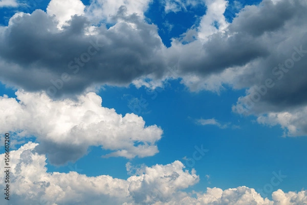 Obraz Dramatic cloudscape with blue sky and vibrant white clouds