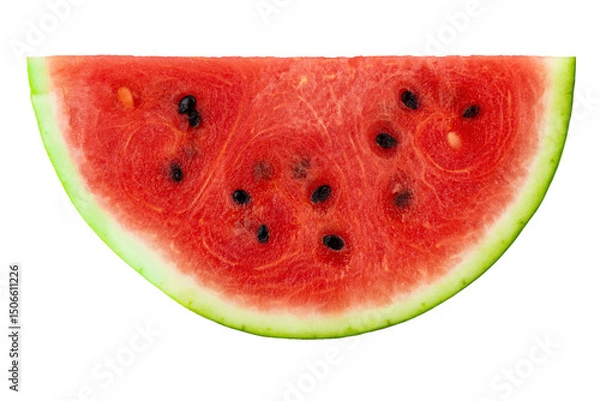 Obraz Fresh watermelon slice with juicy red flesh and seeds. isolated object