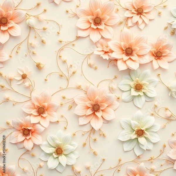 Fototapeta Delicate, whimsical, and intricate, elegant floral pattern background