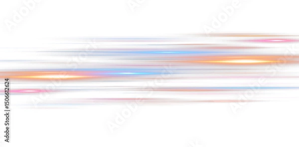 Fototapeta Speed Effect with Blue Light Lines – Motion Trail Vector on White Background, Abstract Fast Movement Design, Glowing Stripes for Tech Banner, Futuristic Dynamic Energy Illustration.PNG