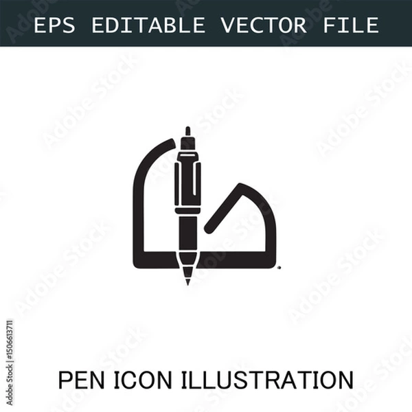 Fototapeta Pen Icon Logo Vector Image in Black and White for Stationery Branding and Graphic Design
