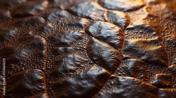 Fototapeta Close-up Detailed Texture of a Rich Brown Leather Surface with a Unique Pattern and Subtle Light Reflections