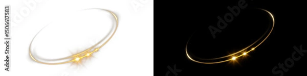 Fototapeta Abstract Golden Spiral Effect – Glowing Swirl Light Motion Isolated on Transparent PNG Cutout, Shiny Decorative Element for Backgrounds, Visual FX, Animation, and Creative Design