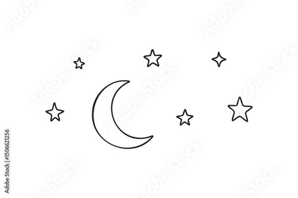 Fototapeta Night sky with stars continuous one line drawing minimalism design