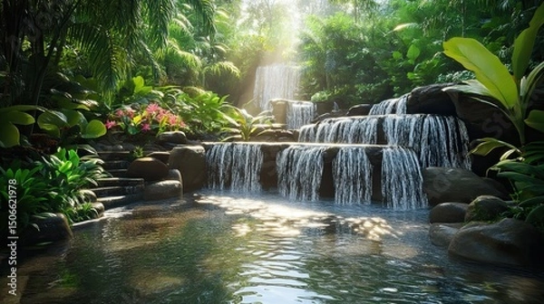 Obraz waterfall in the jungle Lush Serenity
