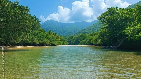 Obraz the river in the mountains Lush tropical scenery with clear waters