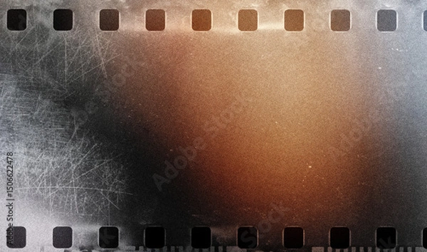 Obraz Vintage distressed old photo light leaks, film grain, dust and scratches texture overlay with vignette border. Dirty grunge analog 8k widescreen retro effect background