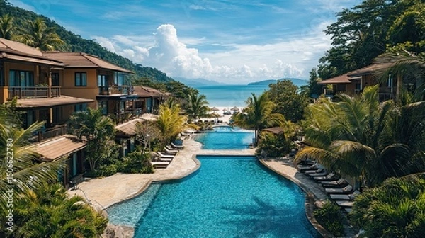 Obraz swimming pool in a tropical resort Luxurious Beach Resort with Pool