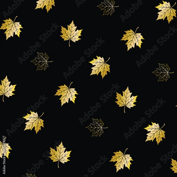 Obraz Luxury Golden Maple Leaf Seamless Pattern on Black Background