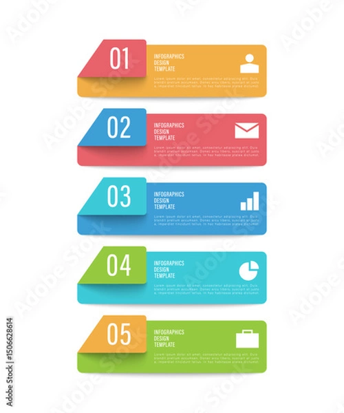 Obraz Vertical infographic template. Five steps or processes with business icons.