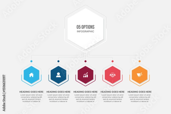 Obraz Infographic Template Design With 5 Steps, Process Workflow Diagram