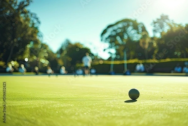 Fototapeta high detail visual of Lawn bowls match with distant spectators