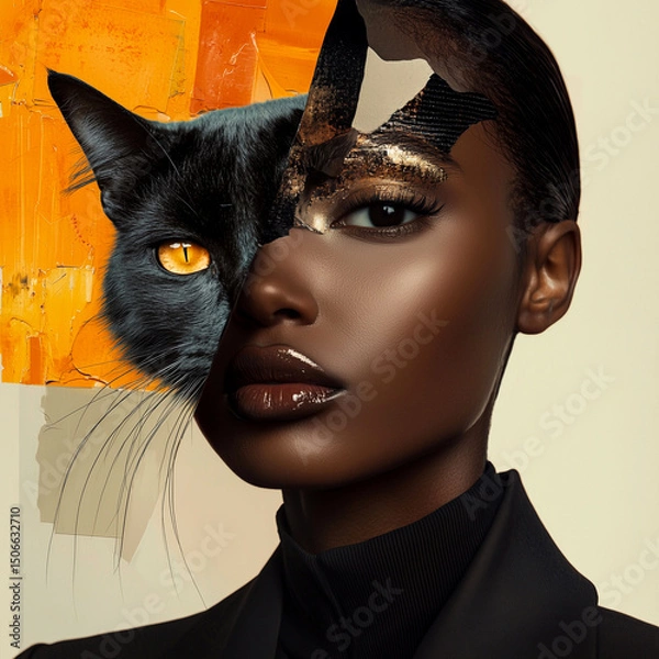 Obraz AI-generated digital artwork of a woman blending with leopard features, symbolizing independence, courage, and elegant wildness.