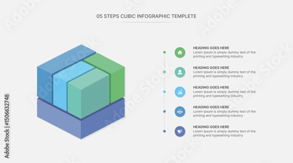 Obraz Creative 3D Cubic Infographic Template Design with 5 Steps Options