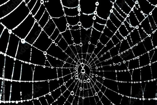 Obraz Dewdrops on a Spiderweb at Dawn: Nature's Intricate Design