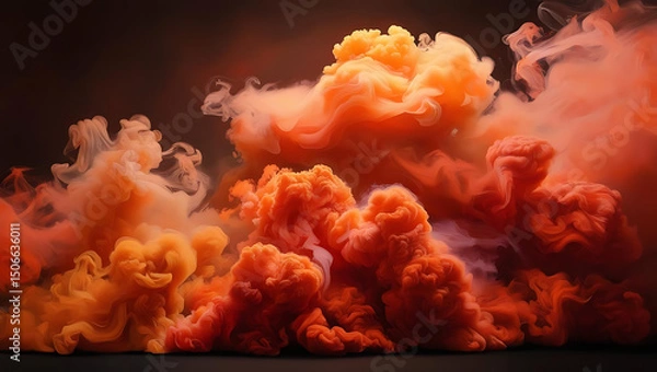 Obraz Vibrant orange smoke plumes against a dark background, excellent for abstract art or design elements, adding a dramatic and energetic style.