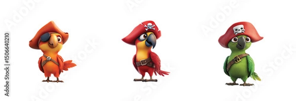 Fototapeta parrots wearing pirate hats exuding a playful 3d