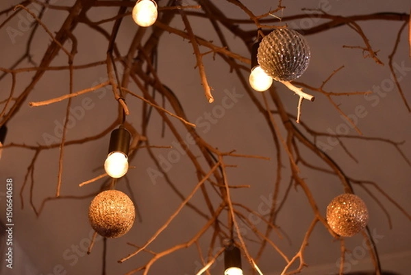 Obraz Warm string lights illuminating a cozy indoor space during an evening gathering