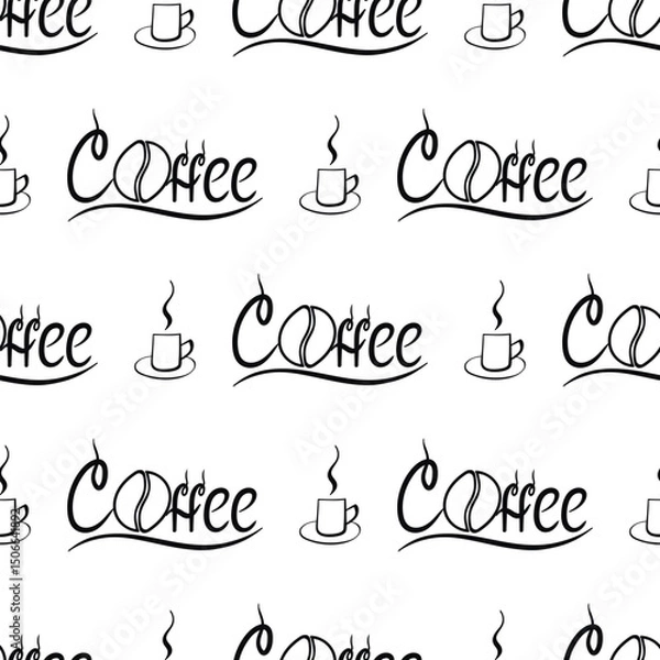 Obraz Seamless pattern with the inscription coffee and a coffee cup. Can be used for making wallpaper, fabrics and other types of products