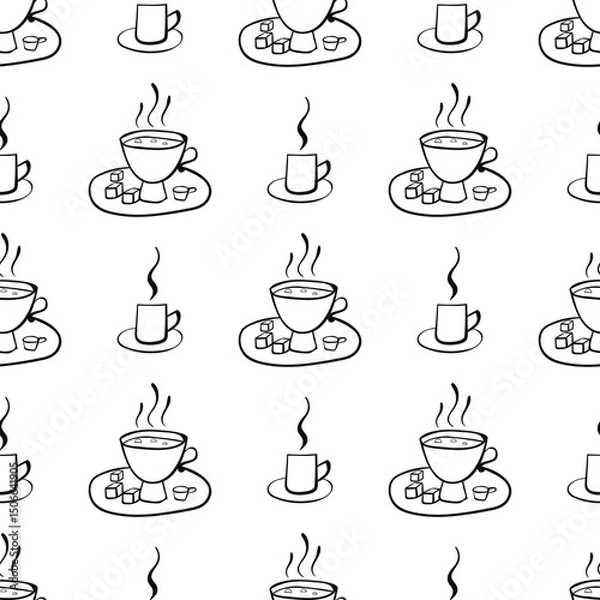 Obraz Seamless pattern with vector doodle cup. Can be used for making wallpaper, fabrics and other types of products
